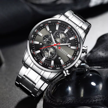 CURREN 8351 Luxury Chronograph Watch for Men  Premium Stainless Steel • Waterproof